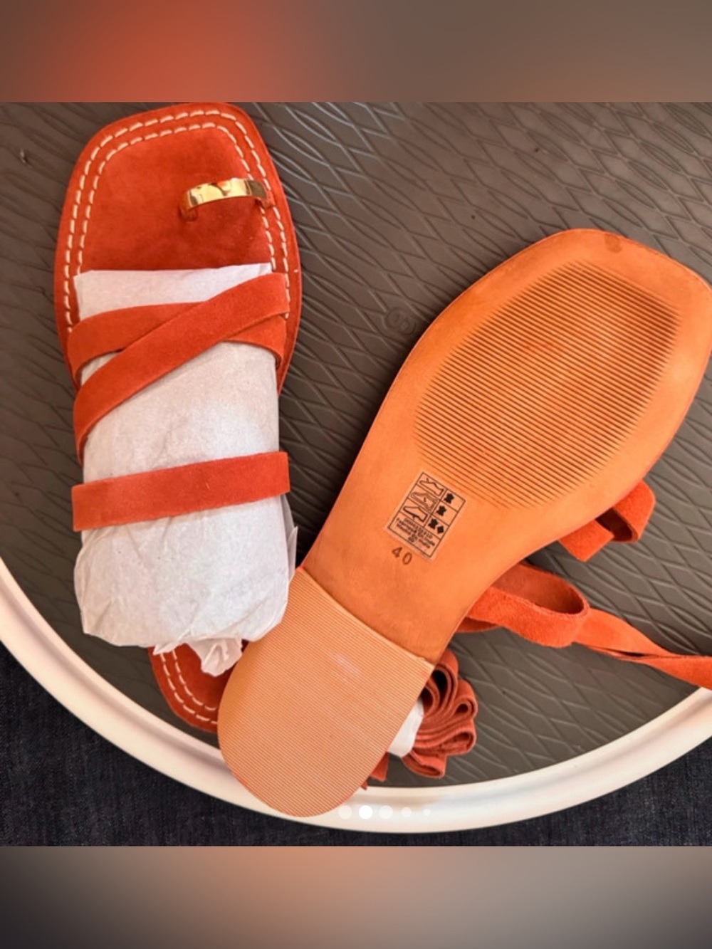 Free People Orange Suede Strappy Toe-Loop Sandals